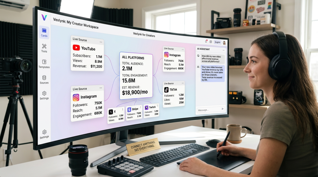 Vexlynk for Creators: Every Platform's Numbers on One Workspace