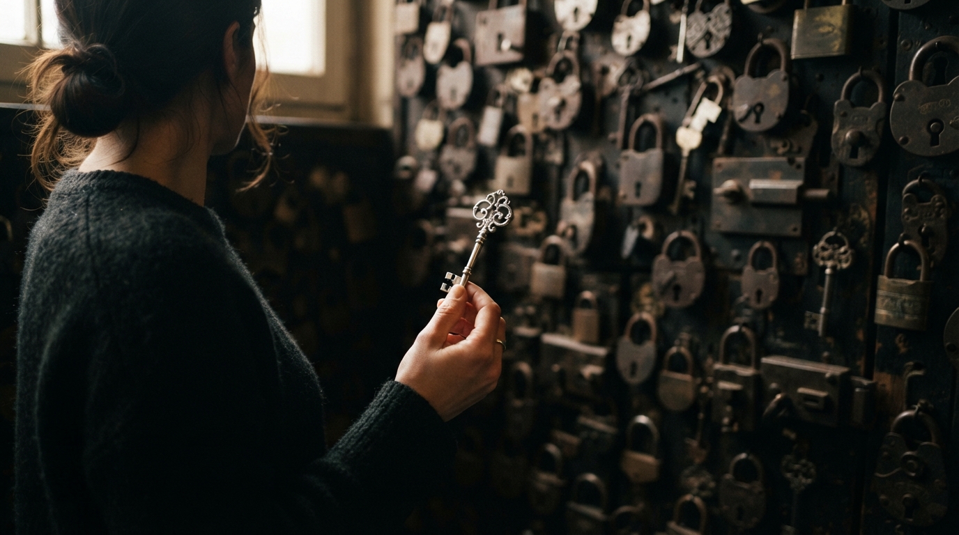 A person holding a silver key, standing for owning and being able to leave with your data